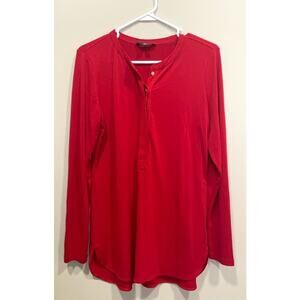 RALPH LAUREN Womens Red Half Button Long Sleeve Henley Shirt Size Large